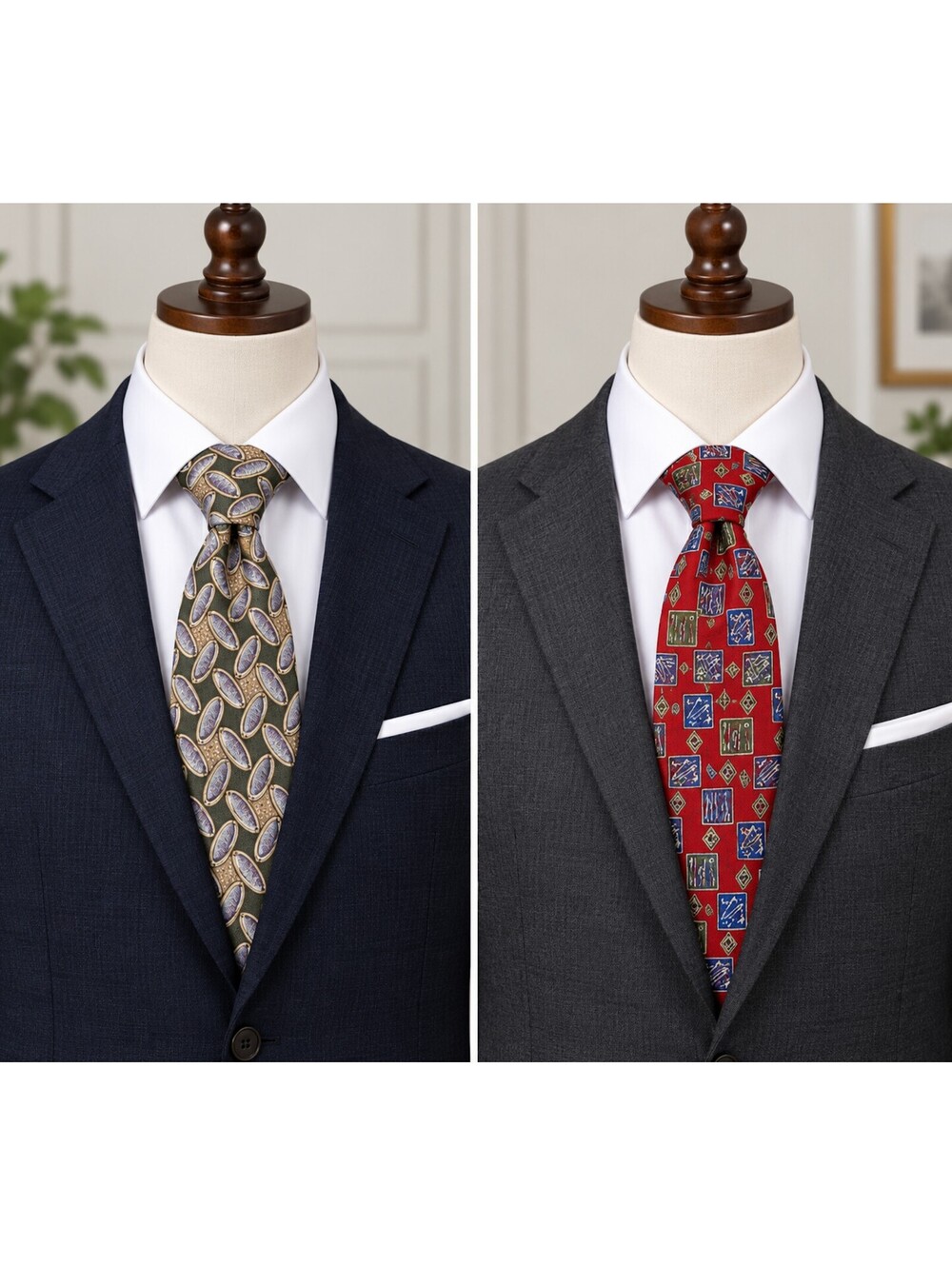 Rubio Men's Silk Necktie Set of 2 - Patterned Designer Ties